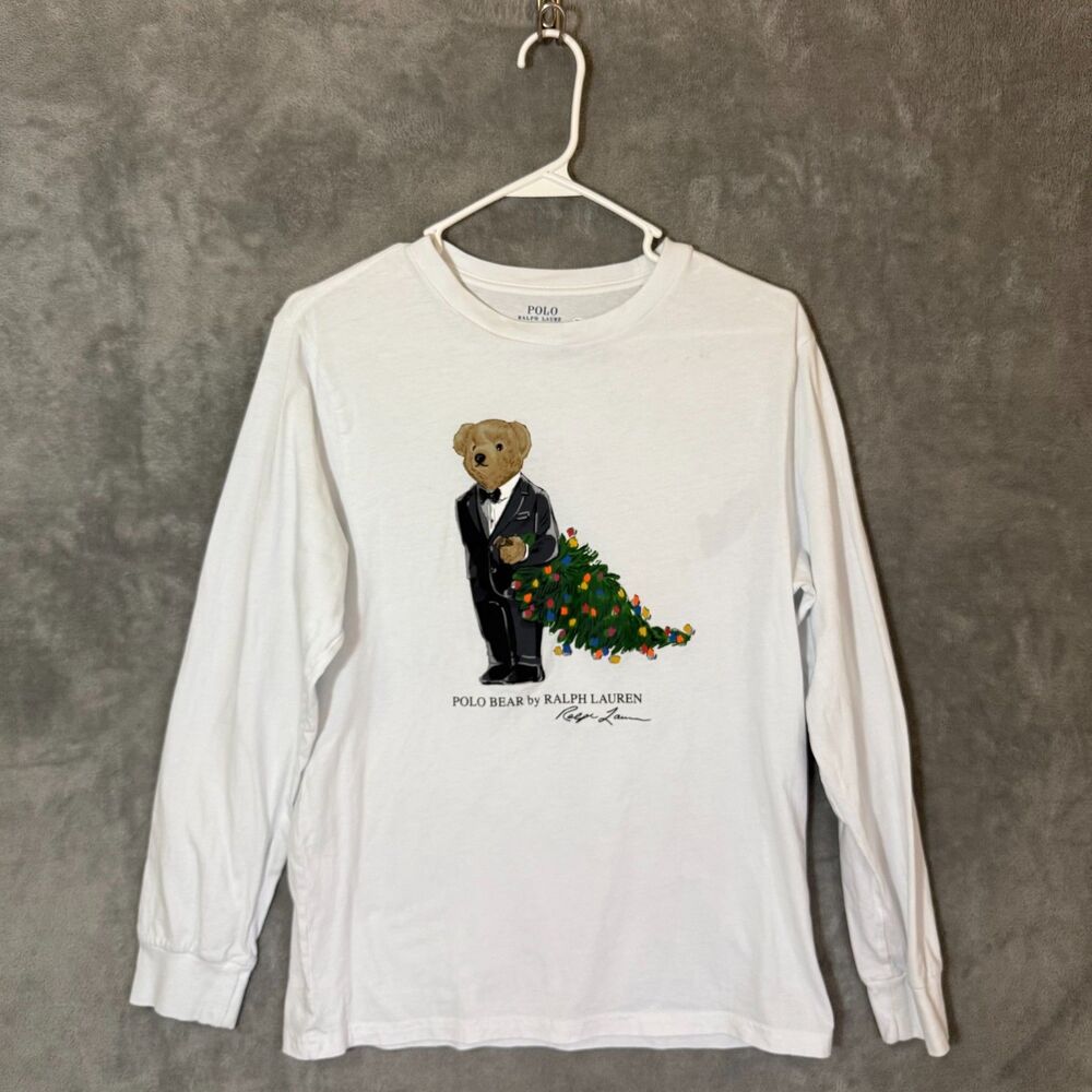 Polo Ralph Lauren Polo Bear Long Sleeve Tee White Tux Christmas Boys XL Sz 18-20